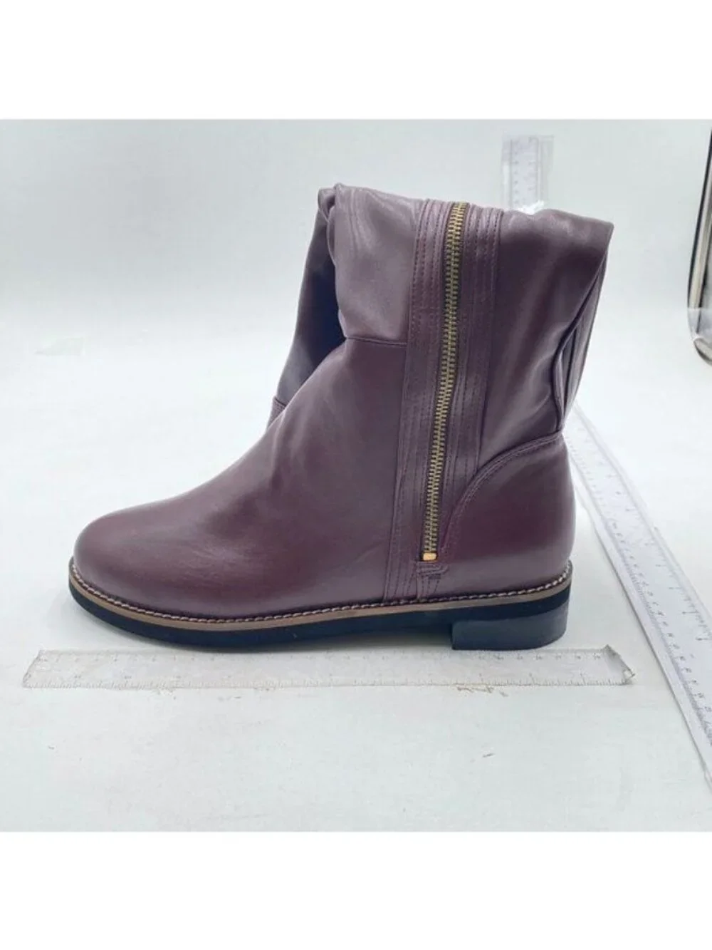 Wine Side Zipper Riding Knee High Long Boots Round Toe Low Chunky Heels Shoes